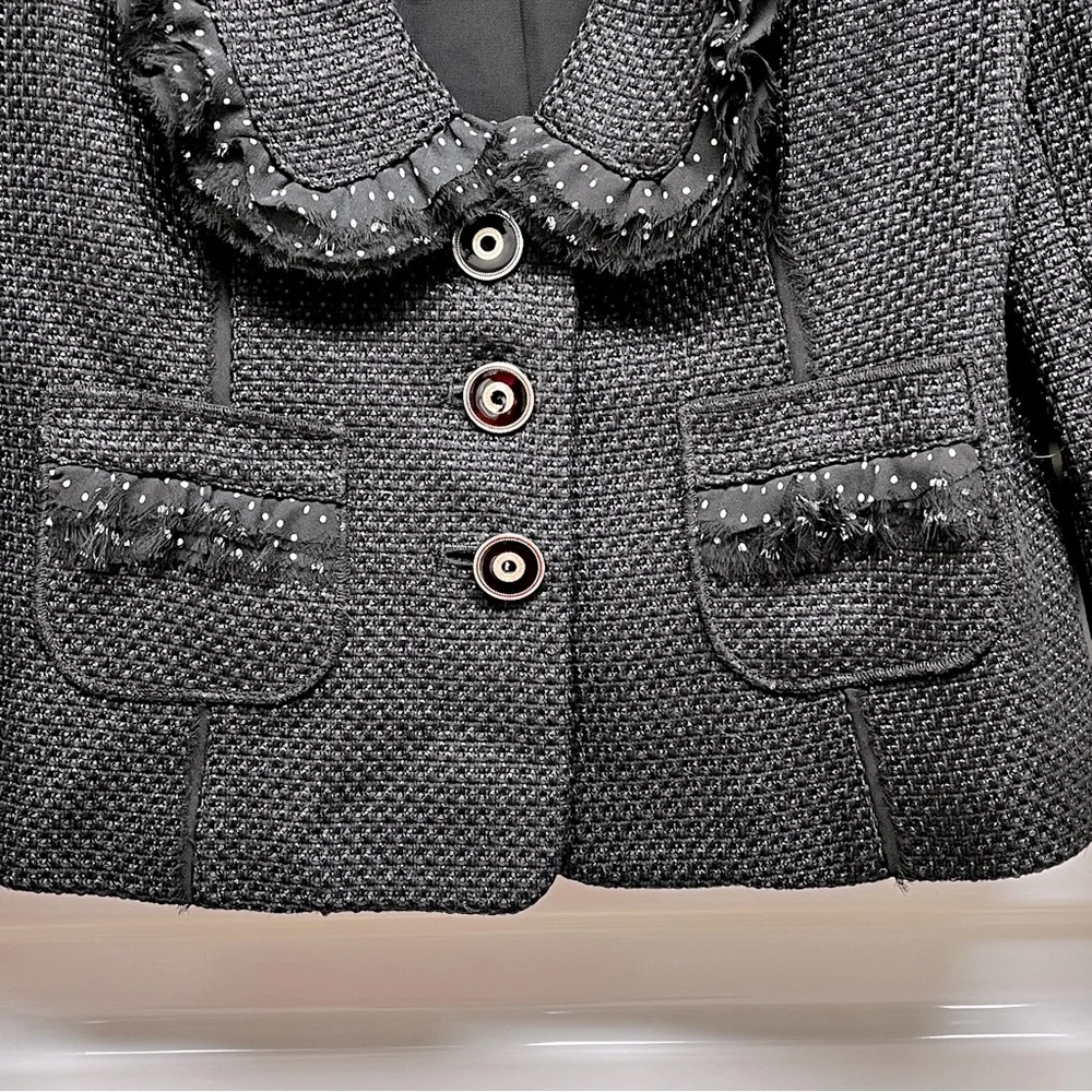 White House Black Market Black Tweed Style Jacket - Picture 3 of 8